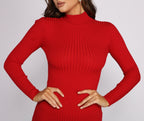 Ribbed Fitted Mini Dress with Mock Neckline