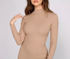 Ribbed Fitted Mini Dress with Mock Neckline