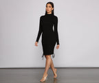 Mock-Neck Knit Ruched Mini Dress