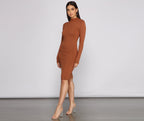 Mock-Neck Knit Ruched Mini Dress