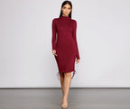 Mock-Neck Knit Ruched Mini Dress