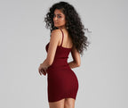 Ribbed Fitted Mini Sweater Dress with V-Neckline