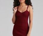 Ribbed Fitted Mini Sweater Dress with V-Neckline