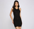 Ribbed Mini Sweater Dress with Cutout Details