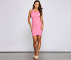 Ribbed Mini Sweater Dress with Cutout Details