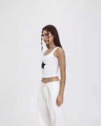 Star-Detail Stretch-Blend Cropped Tank Top with Polyester Fabric