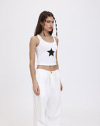 Star-Detail Stretch-Blend Cropped Tank Top with Polyester Fabric