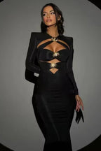 Black Bandage-Style Long-Sleeve Dress