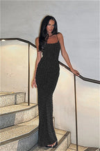 Polka-Dot Bodycon Maxi Dress with Cami Straps
