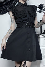 Ruffled Polyester Dress with Gothic Styling