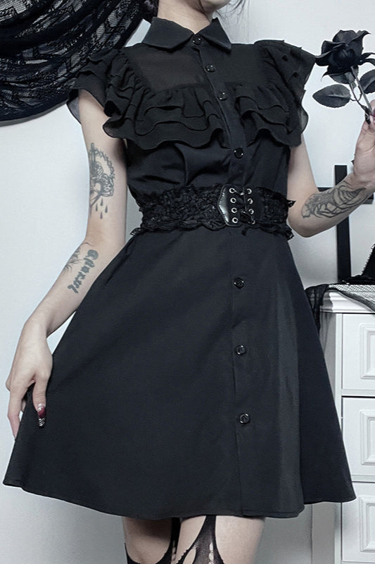 Ruffled Polyester Dress with Gothic Styling