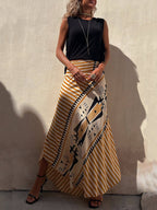 Geometric-Print Maxi Skirt with Stretch Detail