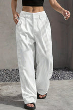 Striped High-Rise Panelled Straight-Leg Pants
