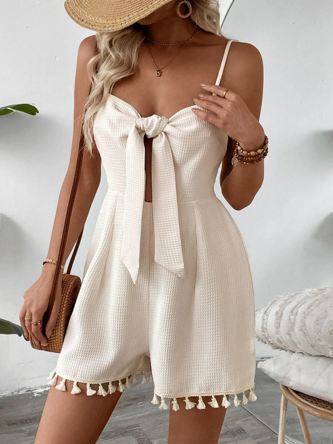 Polyester Romper with Sweetheart Neckline