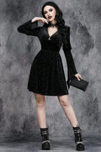 Velvet Gothic Dress with V-Neckline