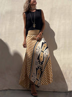 Geometric-Print Maxi Skirt with Stretch Detail