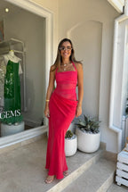 Mesh Cupro Maxi Dress with Halter Neckline