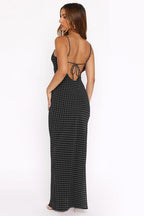 Polka-Dot Bodycon Maxi Dress with Cami Straps