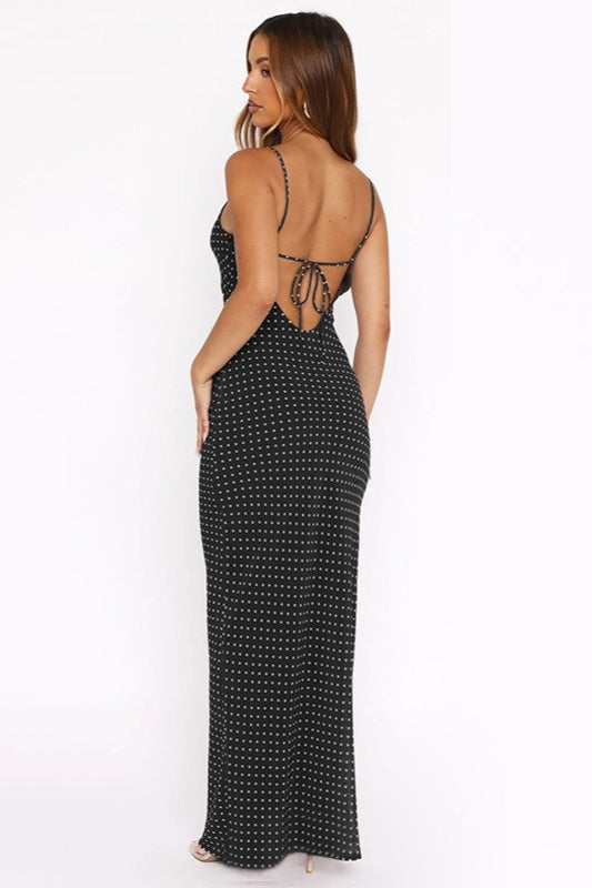 Polka-Dot Bodycon Maxi Dress with Cami Straps