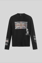 Flag-Graphic Number-Graphic T-Shirt with Washed Finish