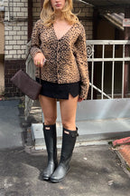Animal-Print Leopard-Print V-Neck Cardigan