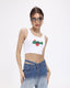 Lettered Polyester Cropped Tank Top with Floral Details