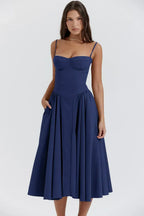 Corset-Style Midi Sundress with Sleeveless Cut