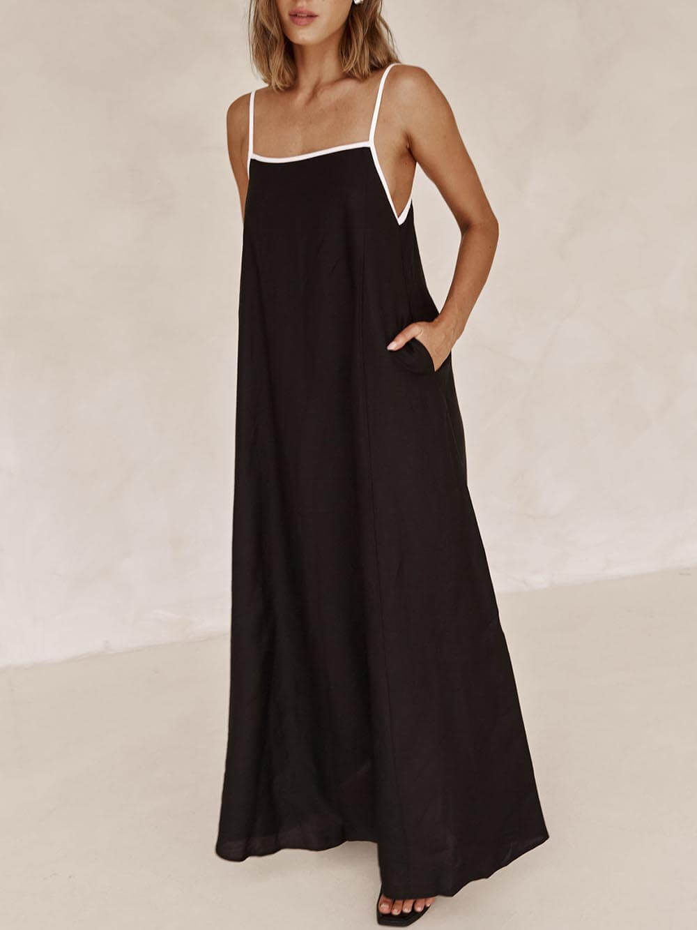 Contrast-Detail Dress with Cami Straps