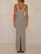 Striped Knit Maxi Dress with Panel Details
