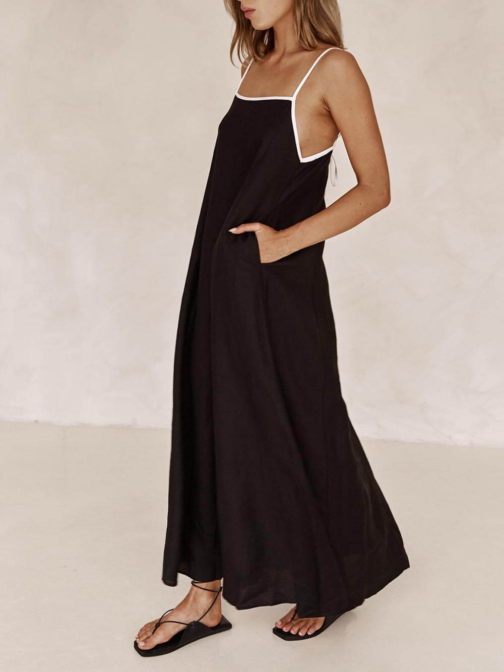Contrast-Detail Dress with Cami Straps