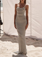 Striped Knit Maxi Dress with Panel Details