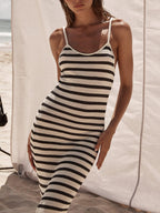 Striped Knit Maxi Dress with Panel Details
