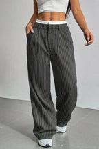 Striped High-Rise Panelled Straight-Leg Pants