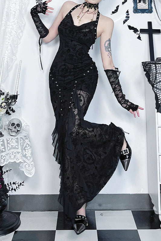 Dark Velvet Drape Gothic Dress Black / S Main image
