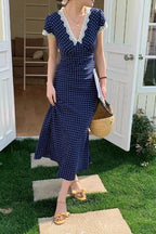 Polka-Dot Maxi Dress with Lace Detailing
