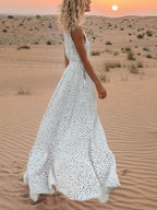 Polka-Dot Boho Maxi Skirt with V-Neckline