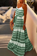 Geometric-Print Lace Maxi Dress with Relaxed Fit