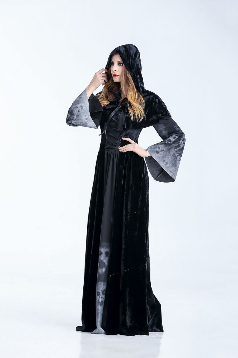 Gothic Polyester High-Rise Maxi Dress