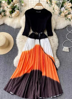 Tie-Dye Knit Midi Dress with Round Neckline