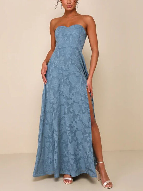 Slim-Fit Strapless Slit-Detail Maxi Gown Main image