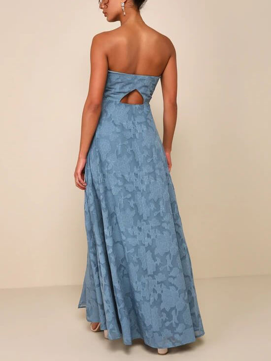 Slim-Fit Strapless Slit-Detail Maxi Gown