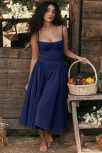 Corset-Style Midi Sundress with Sleeveless Cut