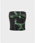 Corset-Style Cotton Top with Abstract Print