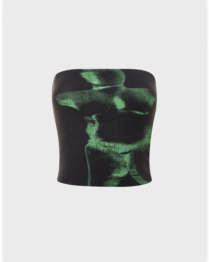 Corset-Style Cotton Top with Abstract Print