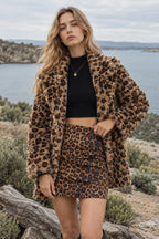 Fleece Leopard Zebra Print Notch Collar Coat