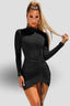 Black Crew-Neck Slim-Fit Dress with Long Sleeves