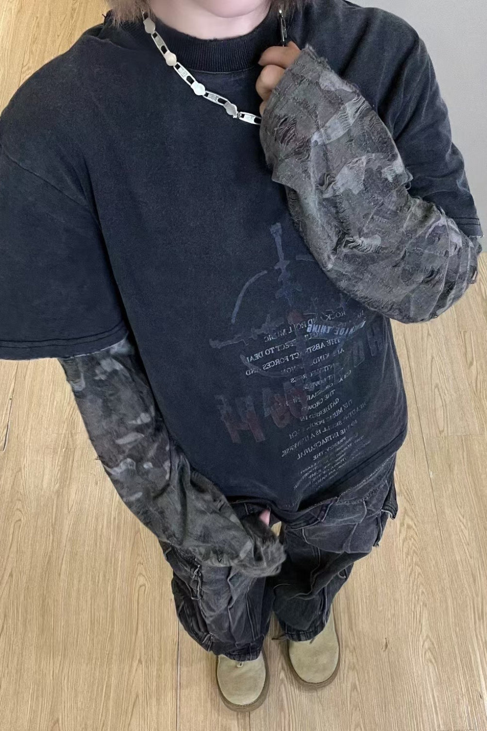 Lettered Camo-Print Layered T-Shirt