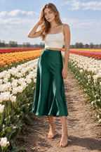 Satin High Waist A-Line Bodycon Skirt