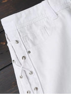 Denim Polyester Lace-Up Shorts