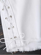 Denim Polyester Lace-Up Shorts
